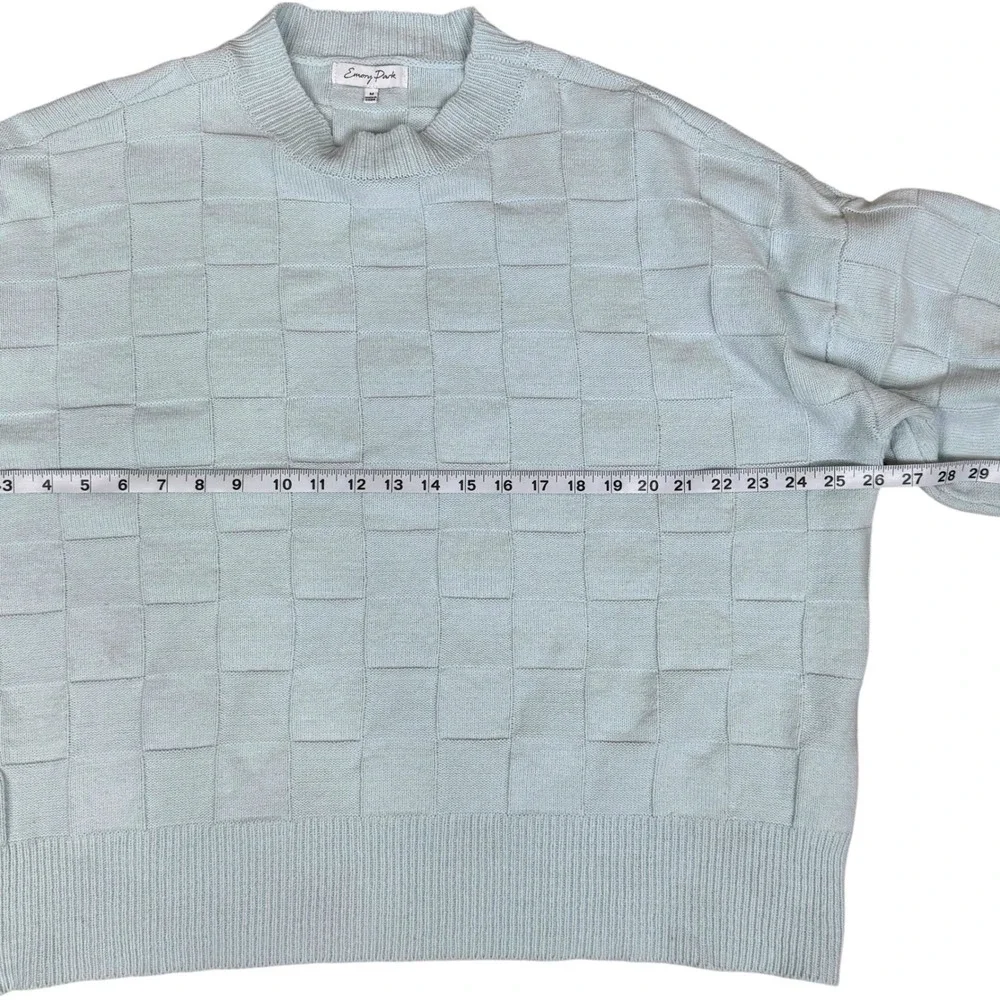 Emory Park Light Blue Checkerboard Knit Sweater Long Sleeve Mock Neck Size‎ M